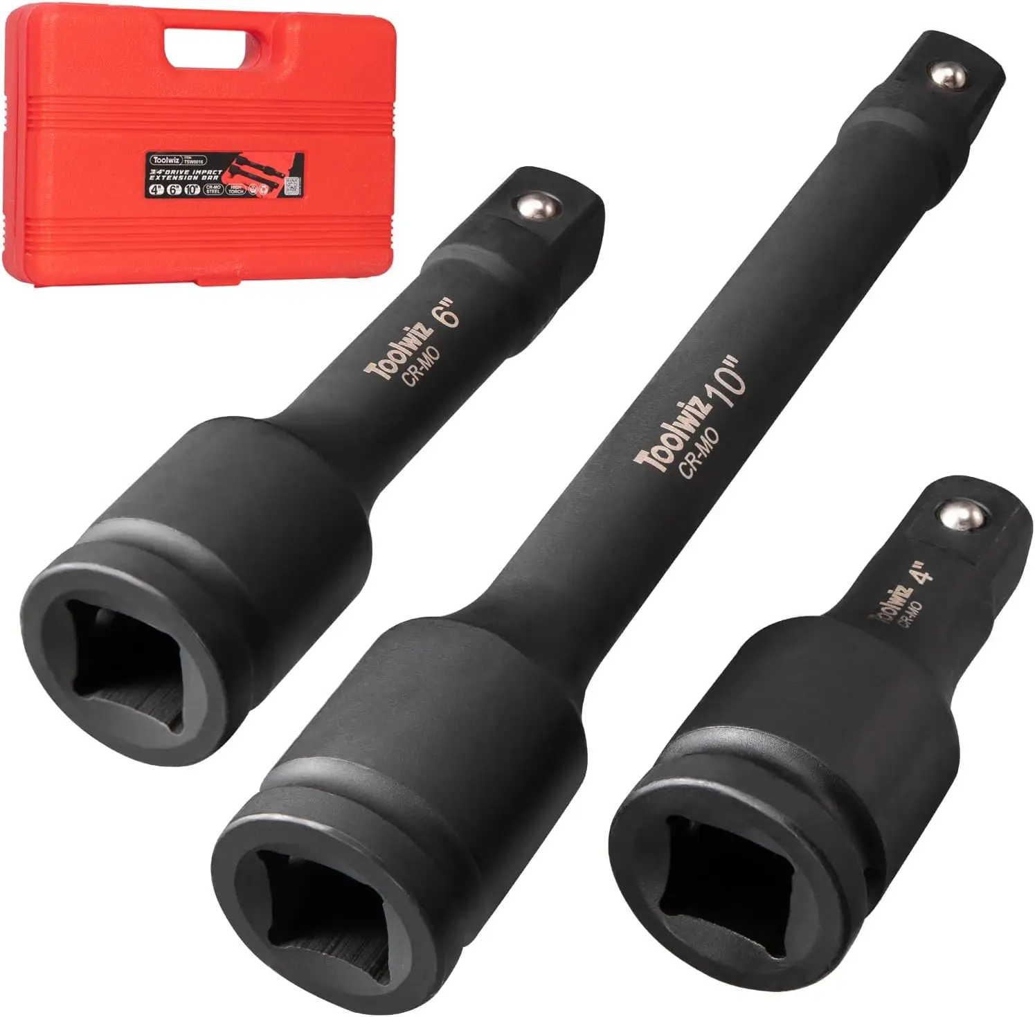 

3/4” Drive Impact Extension Bar 4”, 6”, 10” (3 Piece) Cr-Mo Steel, Expand the Range of Impact Drivers, Organized in PVC Box
