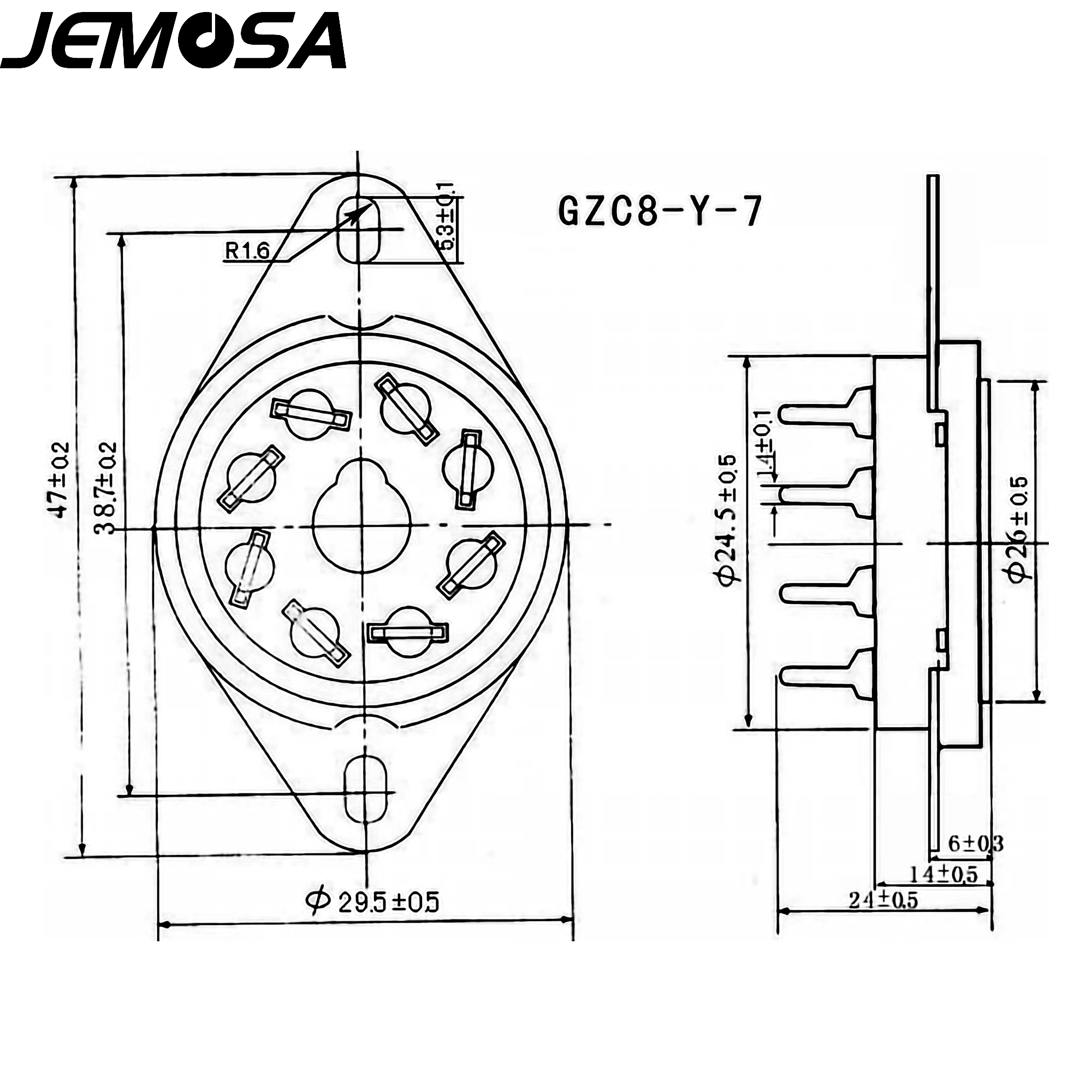 K8A-Base de válvula de cerámica de 8 pines, GZC8-Y-7 de tubo para EL34, KT88, 6V6, 6L6, 6550, 6N8P, 6N9P, 6SL7, 6SN7, amplificador de Audio