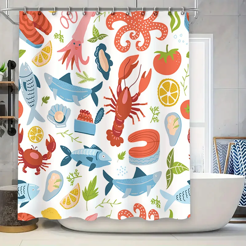 

Занавеска для душа «Подводный мир», разноцветная рыба, морепродукты, декор для ванной комнаты для детских ванных комнат, 72x72 (набор крючков в комплекте