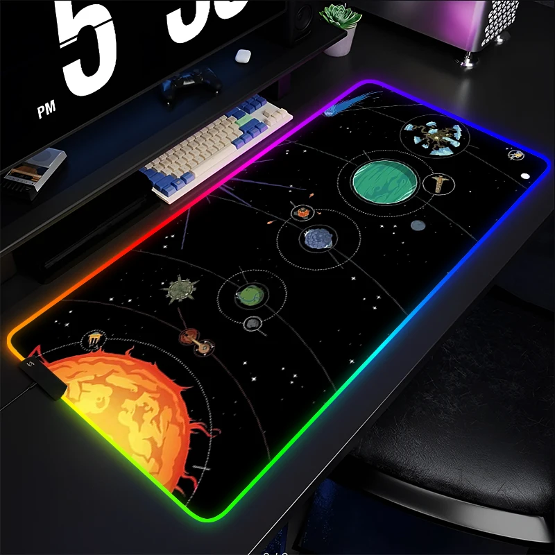 

RGB Mouse Pad Gamer Gaming Accessories Speed Keyboard Pad Rubber Outer Wilds Extended Desktop Mat Laptop LED Luminous Mousepad