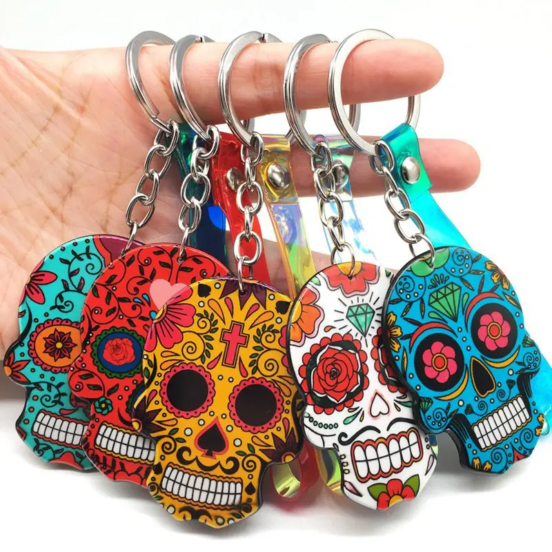 mexico keychain Sugary-sweet Whimsical Keyring Celebrate Mexican Day Of The Dead Halloween Acrylic Sugar Skull Key Chain