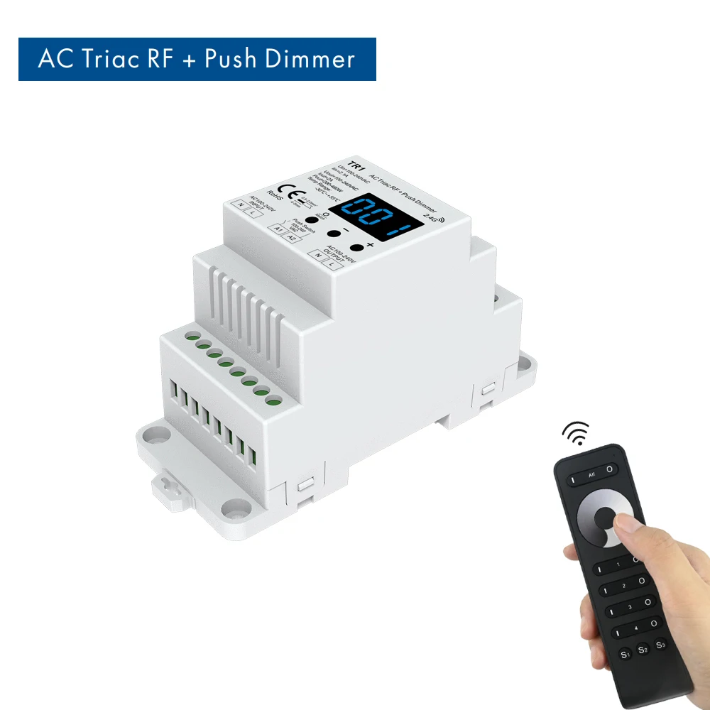 triac rf dimmer com push dimming display numerico digital instalacao din rail modo fade 220v 230v lampadas led regulaveis ac 01