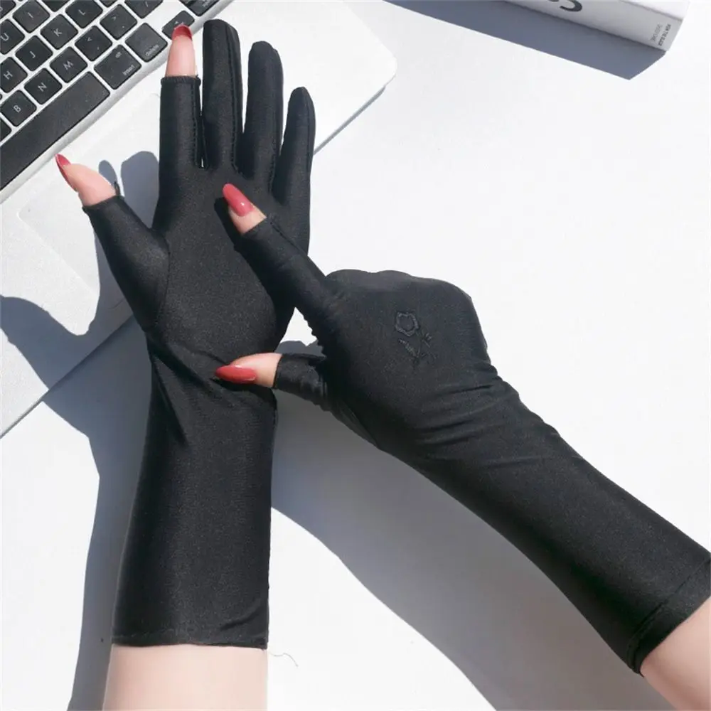 Sunscreen Gloves Spring Summer Anti UV Driving Gloves Women Elastic Thin Anti-slip Mid-long Sunscreen Gloves Etiquette Gloves