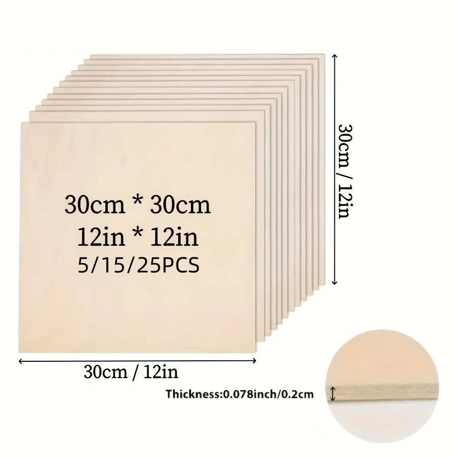 12x12 Inch Craft Wooden Board Made of 2mm Thick Plywood with a Smooth Surface. The Square Wooden Board Is Used for Laser Cutting