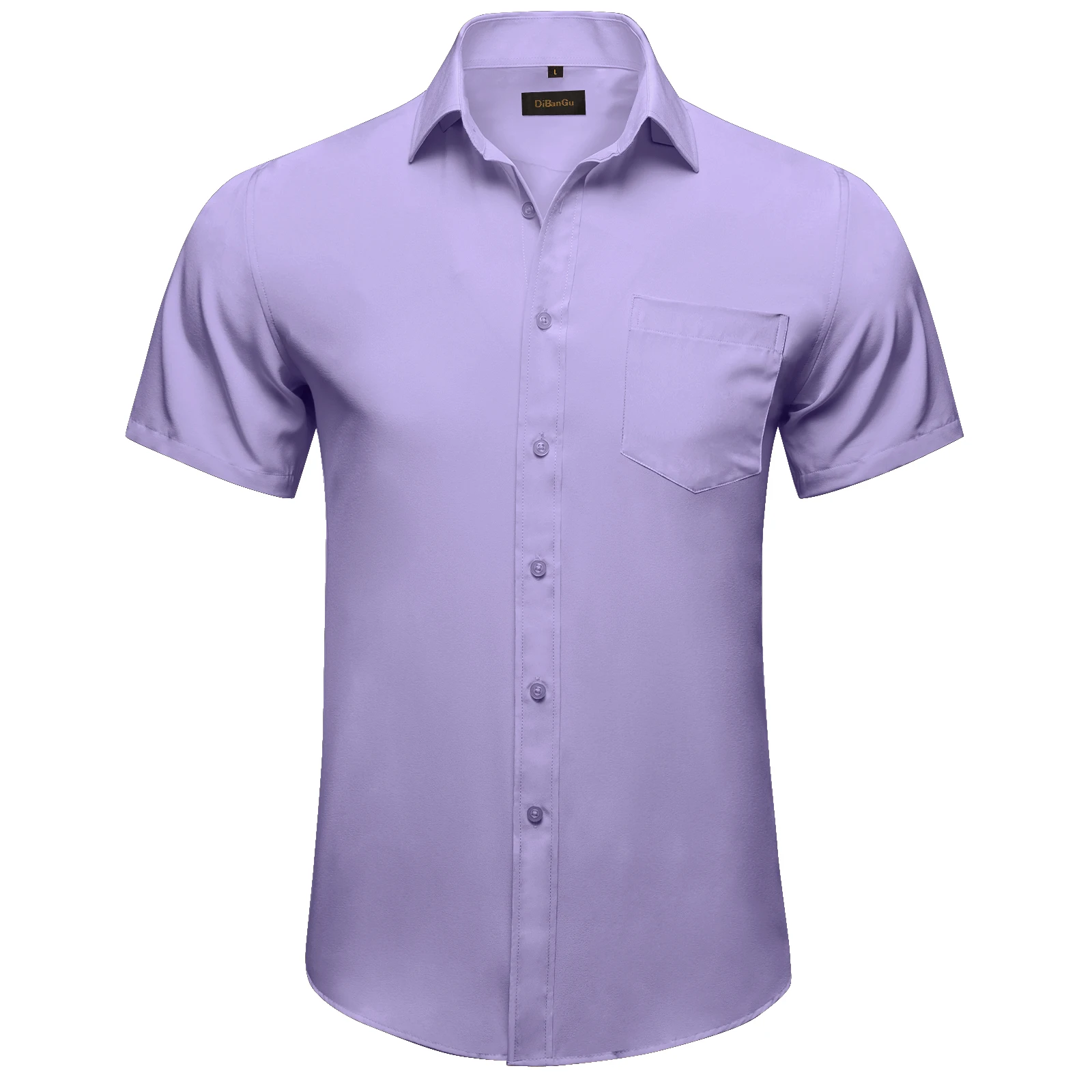 

Summer Short Sleeve Shirts for Men Single Pocket Comfortable Standard Fit Button Down Purple White Solid Cotton Casual Shirt