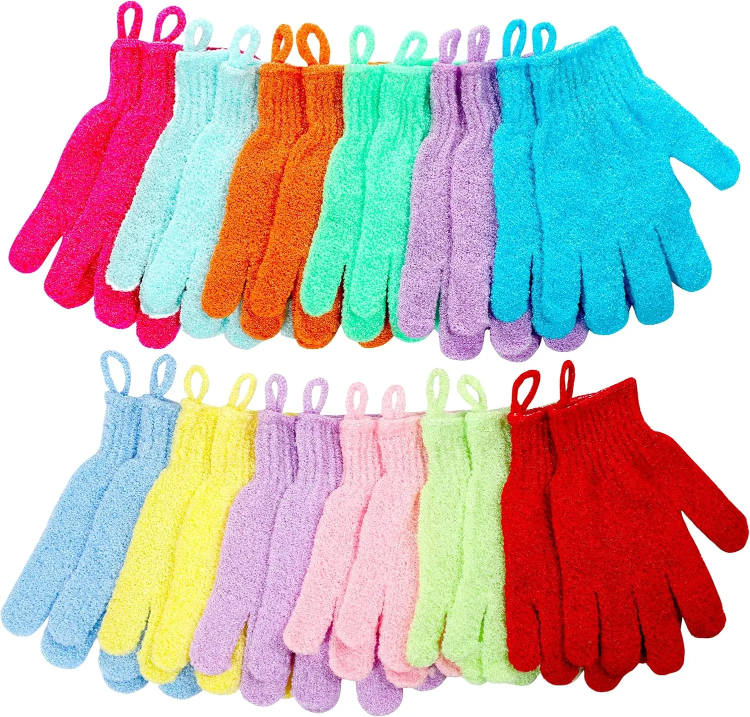 24 Pcs Exfoliating Bath Gloves, Body Scrub Gloves with Hanging Loop for Spa, 12 Colors