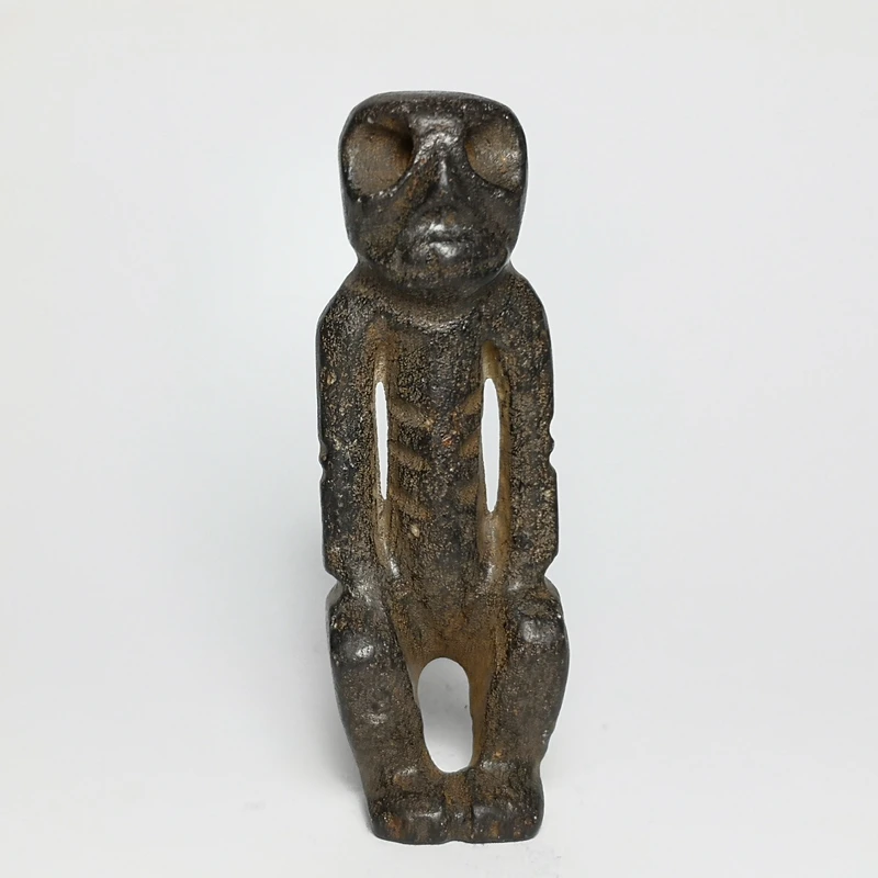 YIZHU CULTUER ART Size 9.3 × 3 cm Chinese Hongshan Culture Black Magnet Jade carving Skeleton Skull Man