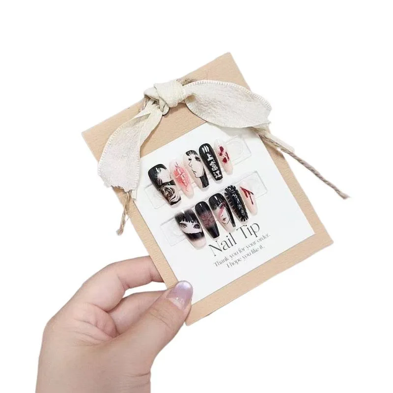 แผ่นติดเล็บปลอม Kawakami Tomie สไตล์หวานเท่ ดีไซน์ล้ำสมัย  แบบกดติด  ตกแต่งด้วยเครื่องประดับ  ของขวัญสุดพิเศษ