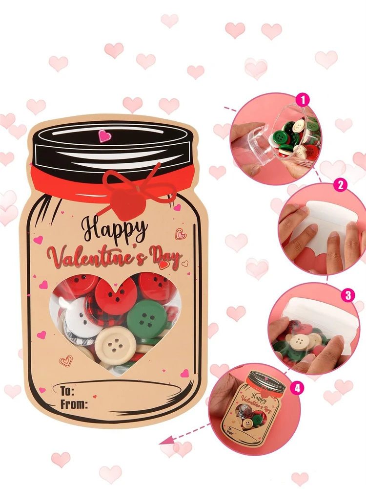 20Pcs Happy Valentines Day Candy Gift Bags Drift Bottle Greeting Card Wedding Party DIY Chocolate Cookie Packaging Decoration