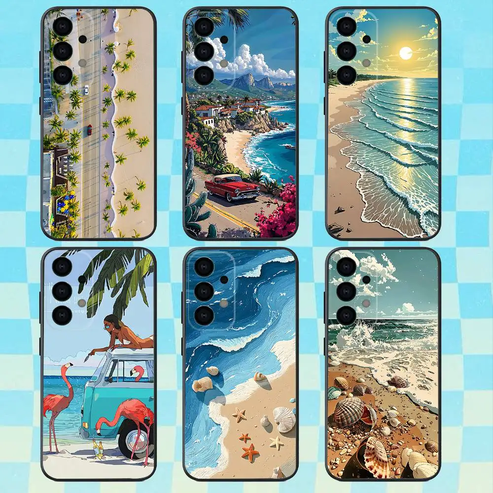 

Sea Beach Trees landscape Phone Case For Samsung Galaxy A73,31,32,72,41,53,52,71,22,5G,Note,J7,8,9 Soft Black Cover