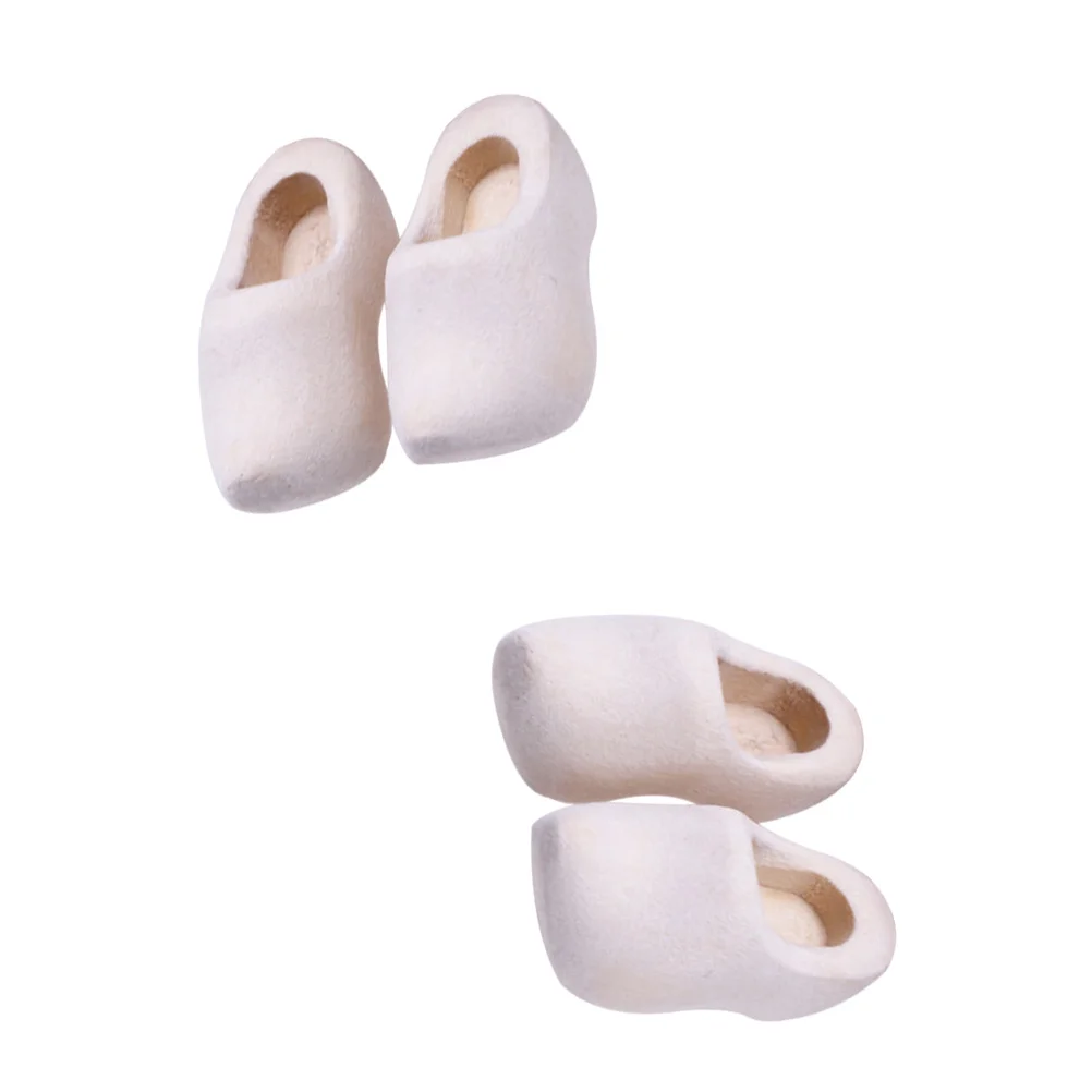 4 Pcs Mini Wooden Shoes House Accessories Flops Craft Decoration Decorative Klompen Model for DIY Miniature Child