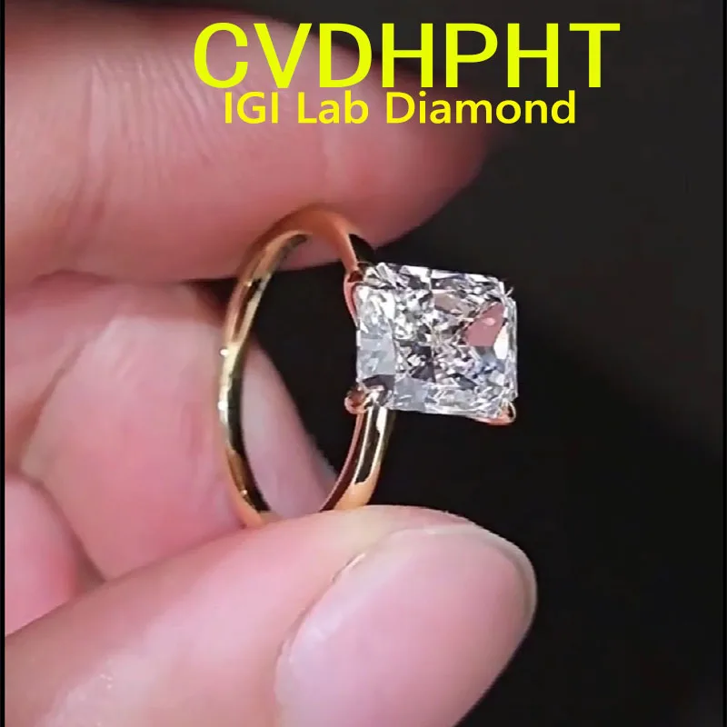 1 2 3 4 قيراط 14K خاتم الذهب الأصفر مختبر تزايد خاتم الماس IGI شكل مشع D VS1 خاتم الزواج خاتم الخطوبة