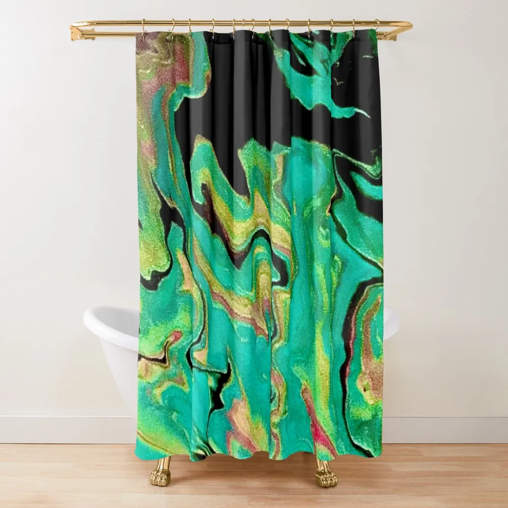 

Blue Green Acrylic Pour by AmberJoyLiem (In The Colors Of Amber) Shower Curtain Shower Bathroom Bathroom Showers Curtain