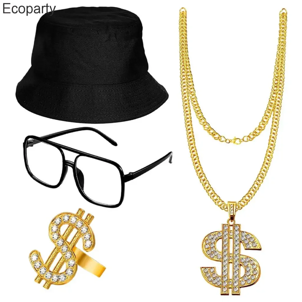 Retro 70s 80s hip hop traje kit rapper 80s/90s accs legal plana superior óculos de sol conjuntos adereços para festa suprimentos para homem 50