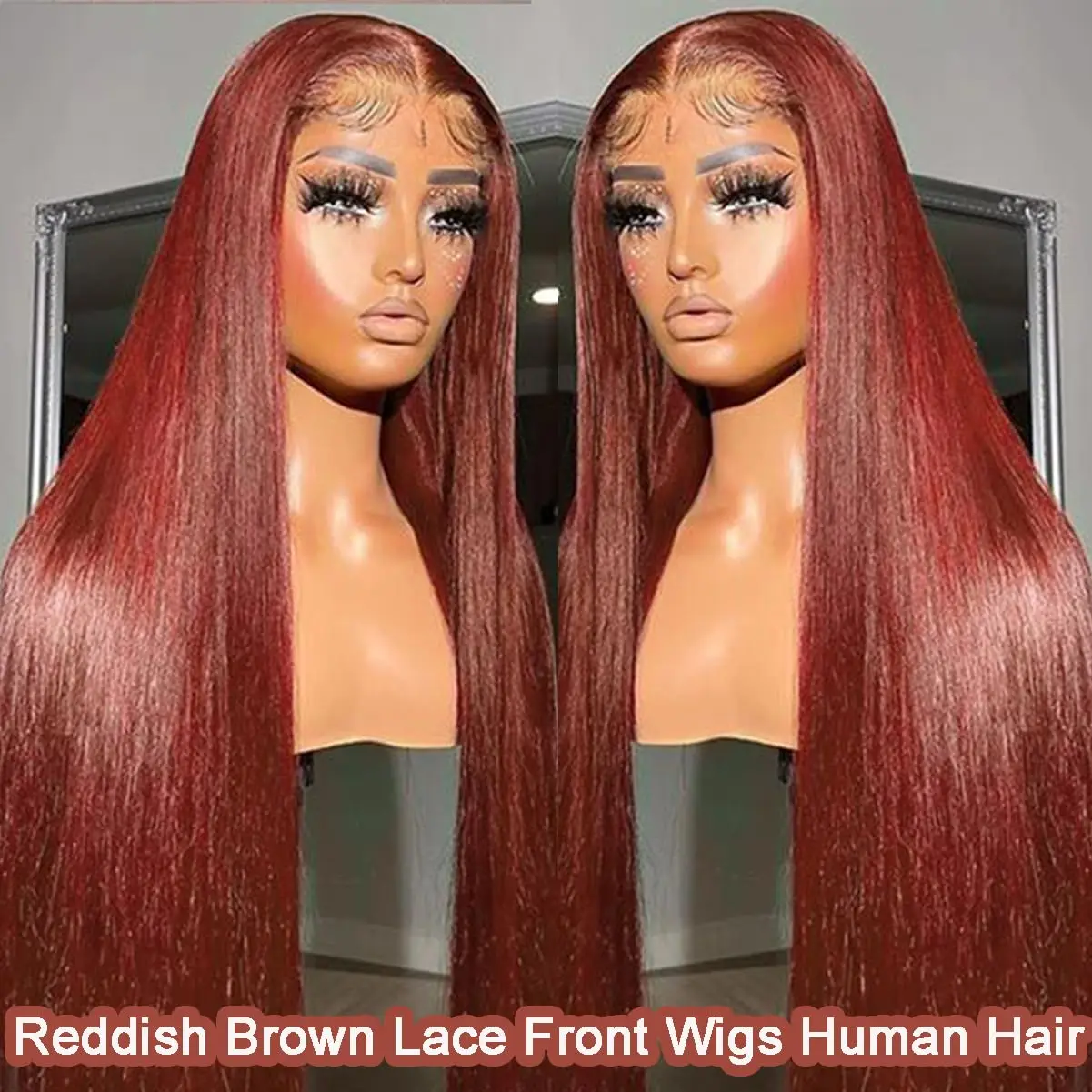 Reddish Brown Straight Lace Front Wigs Human Hair For Women Pre Plucked Brazilian Remy Hair Brown Colored 13X4 Lace Frontal Wigs