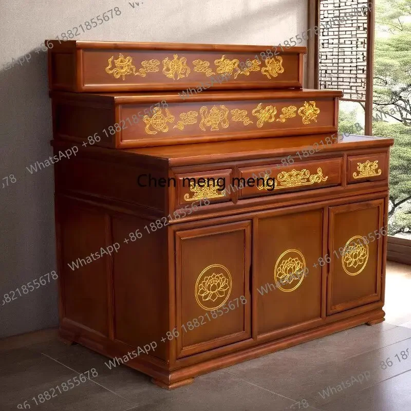 Table incense case household Tibetan three-layer Buddhist table, tribute table, Buddhist niche, multi-layer shrine solid wood A5