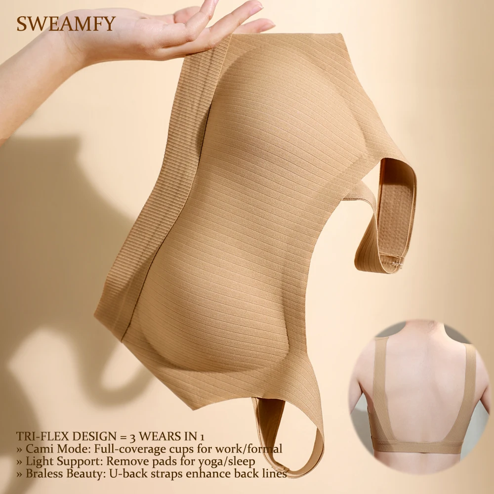 Seamless Backless Bra with Removable Pads Stripe Design Bralette for Deep Backless Outfits Women's Underwear Support