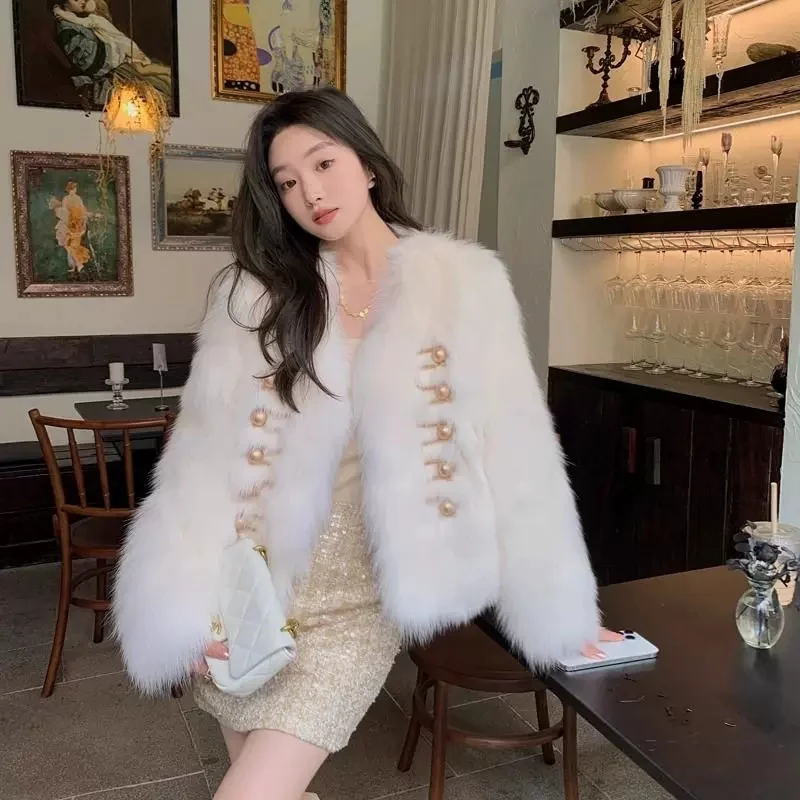 British Aristocratic Style Imitation Fox Fur Fur Coat For Women\'s Short 2024 New Fur Integrated Fur Coat Loose Warm Coat Female