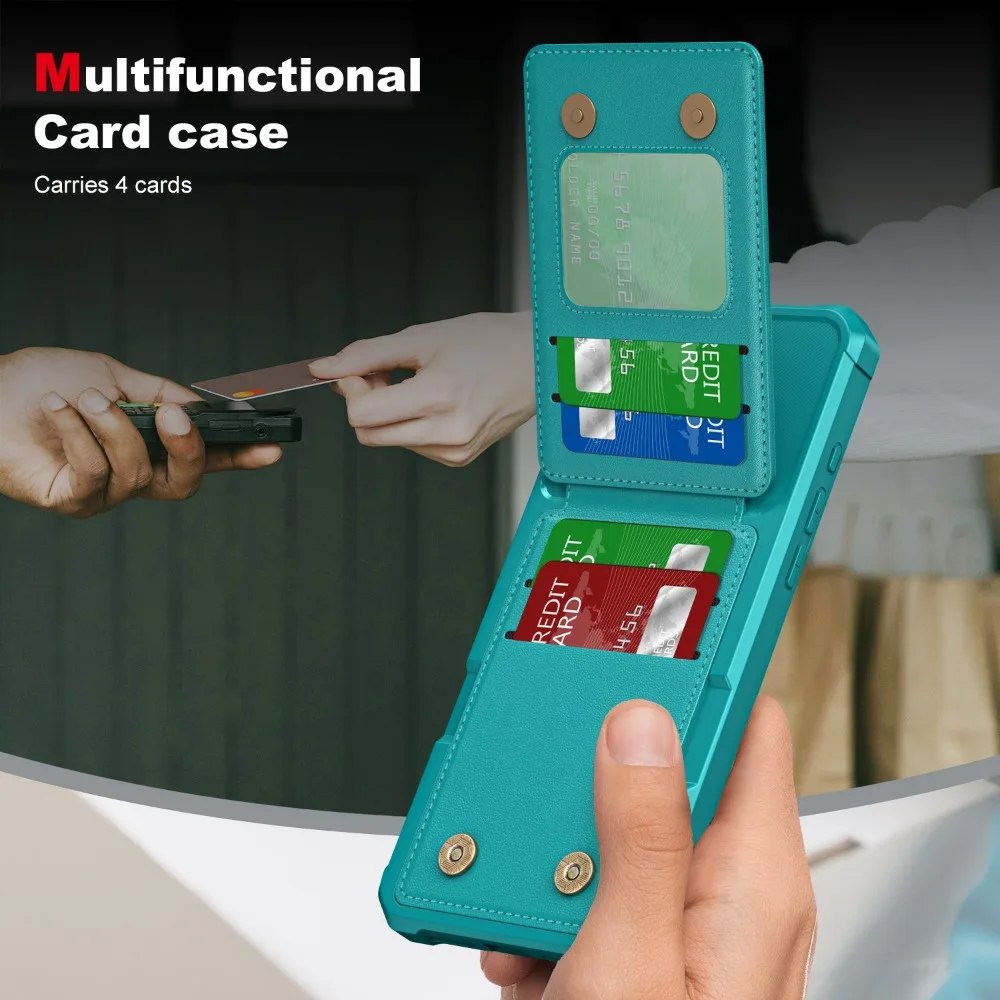 Etui na telefon z klapką i miejscem na kartę do iPhone'a 16 Pro Max 16 Plus Kieszonkowy uchwyt na kartę Miękki tył z TPU i skóry PU
