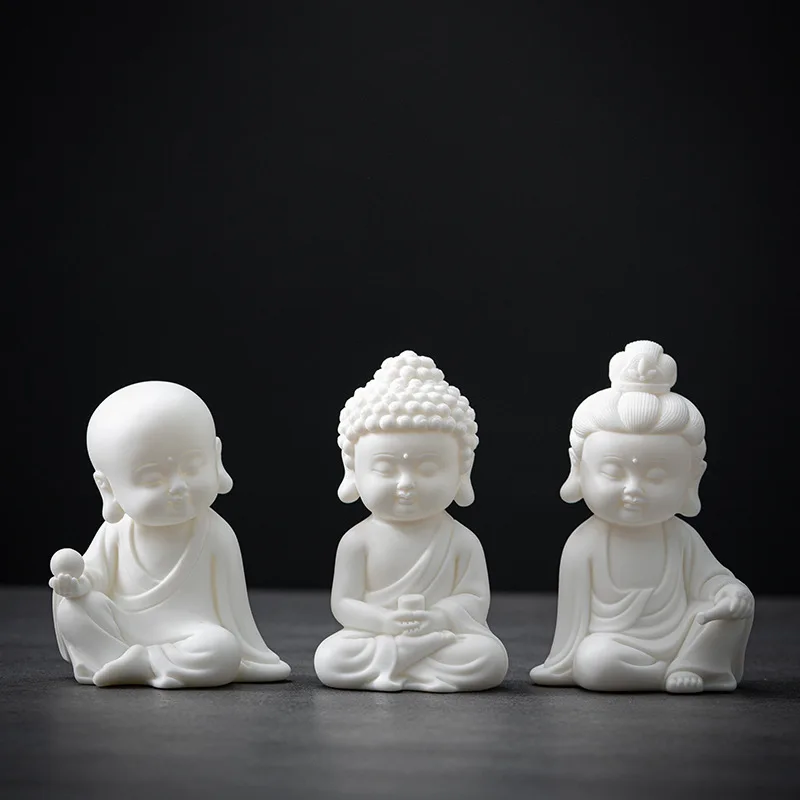 Chinese White Porcelain Small Buddha Statue Creative Decoration for Home, Living Room, Shelf, Office, Desktop, Zen Decoration, C