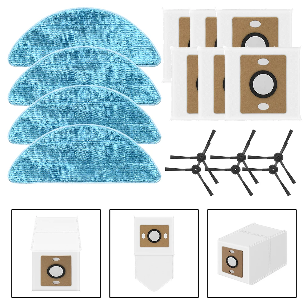 

For ILIFE A12 Pro/V9/V9 Pro Robotic Vacuum Cleaner 1 Set Accessories: 4 Mop Cloths, 6 Filter Bags, 6 Side Brushes