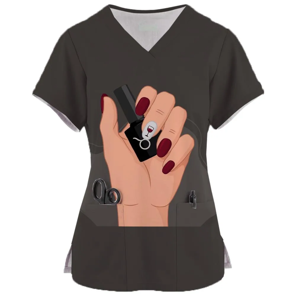 Nieuwe Vrouwen Tops Cartoon Print Tandarts Veterinaire Verpleegkundige Mode Slanke Schoonheid Scrub Kleding Spa Verpleegster Medisch Lab Medisch Uniform