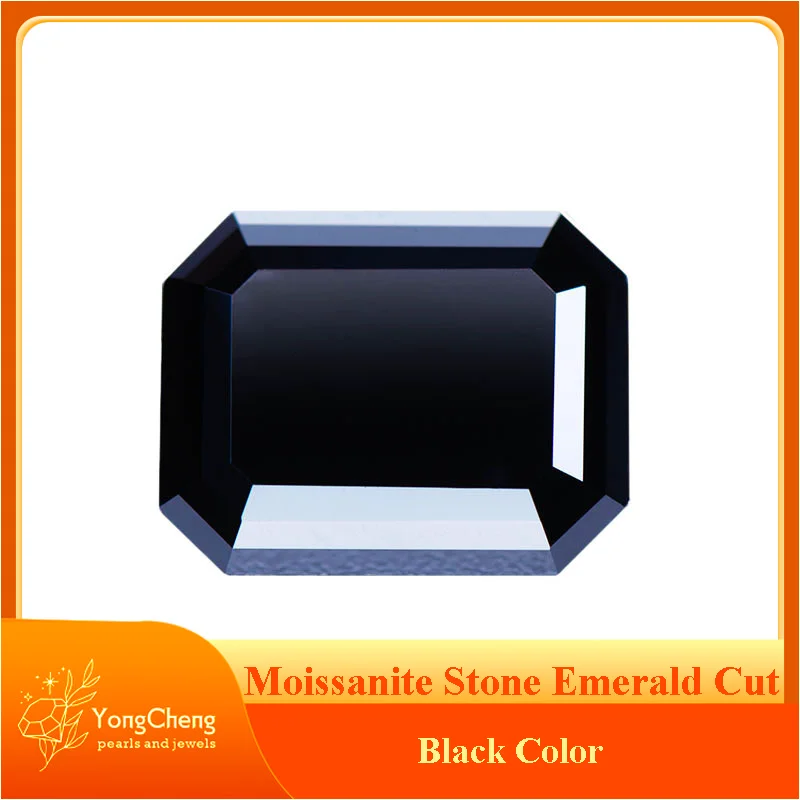 

Moissanite Stone Emerald Cut Black Color Lab Grown Diamond Charms Ring Necklace Earrings Main Materials with GRA Certificate