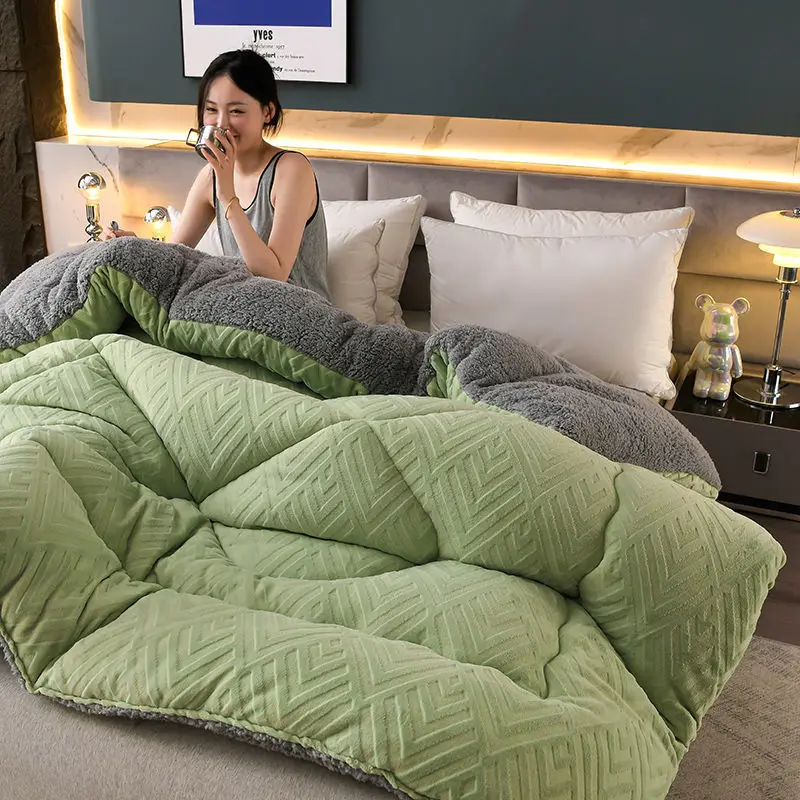 

Super Thick Winter Warm Quilt for Bed Artificial Lamb Cashmere Weighted Blankets Soft Comfortable Warmth Quilt Comforter Core