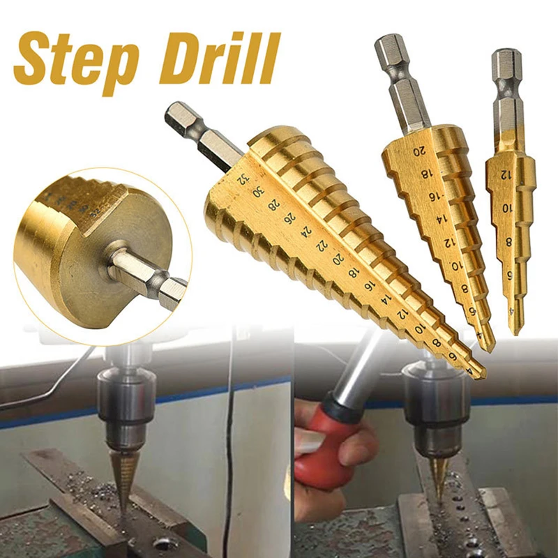 3pcs HSS Titanium Step Drill Bit 4-12 4-20 4-32 Drilling Power Tools Metal  Woodworking Wood Metal Mini Set DT6
