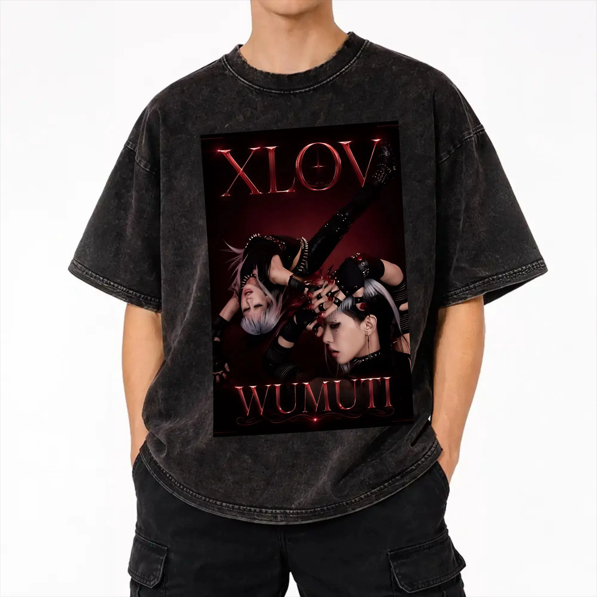  XLOV UXLXVE Members T Shirt Hip Hop Washed Cotton Street T-Shirts  Retro for Men Women Streetwear Graphic Printed Tee Shirt