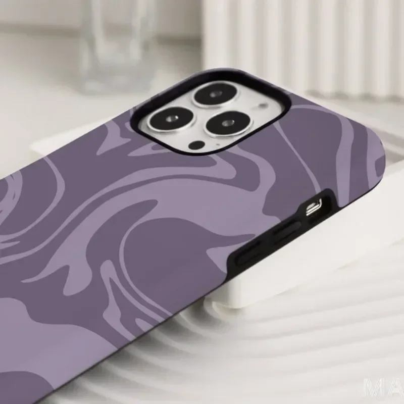 Art Individual Purple Line Phone Case for iPhone 16 15 14 13 12 11 Pro Max Plus Luxury Magnetic Double-layer Back Cover