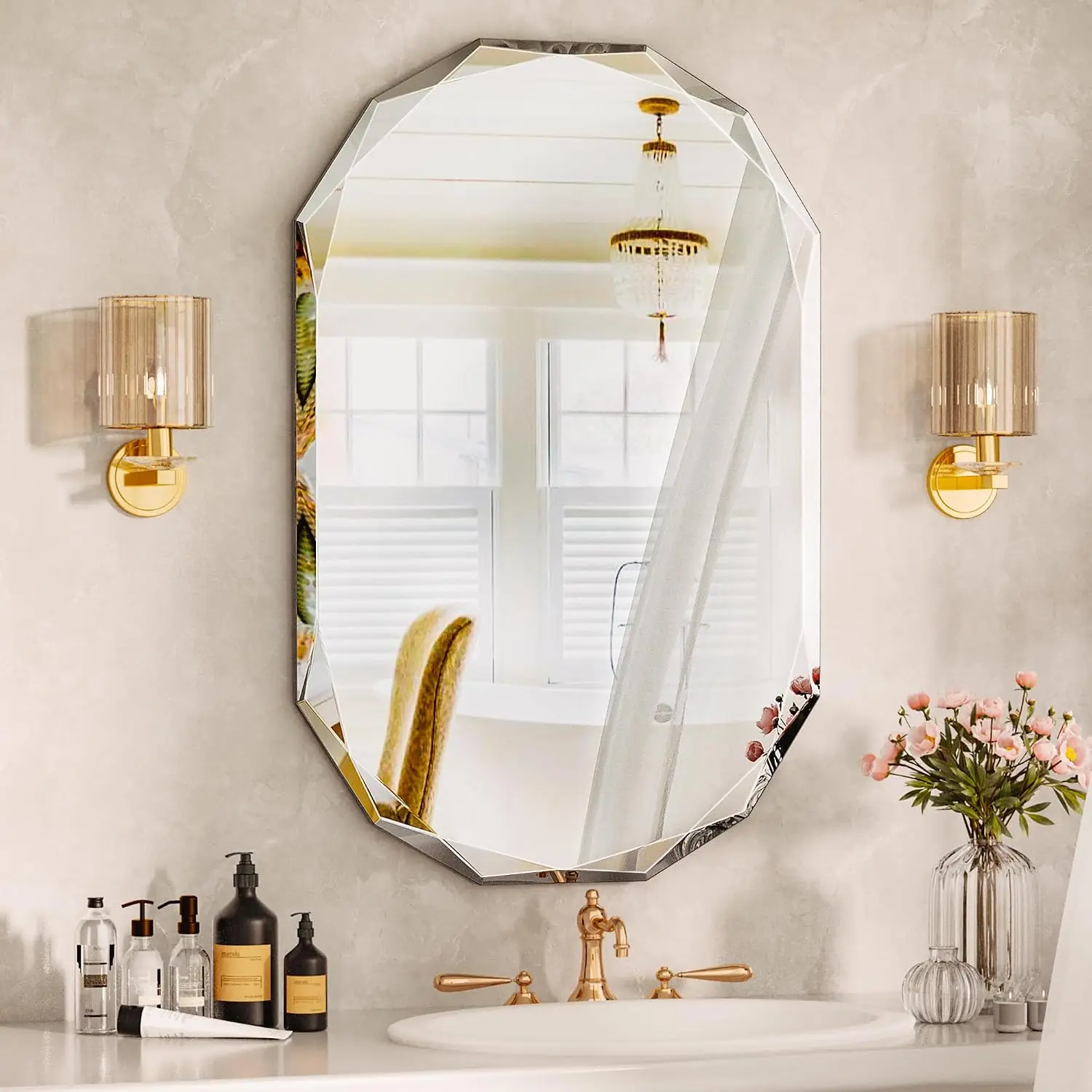 Oval Wall Mirror 24 X 36 Inch Frameless Beveled Edge Bathroom Bedroom Living Room Entryway Hallway