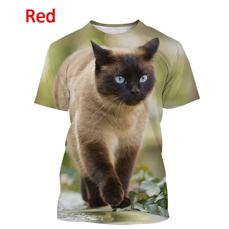 Woman Men Casual Fashion Short-sleeved Streetwear T Shirt Cute Pet Harajuku Top Siamese Cat Animal Print T Shirt New