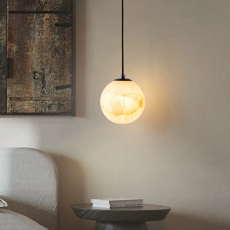 Nordic all-Copper Marble Bedroom Bedside Bar Counter Small Pendant Lamp Modern Living Room Creative Single-Head Hanging Linelamp
