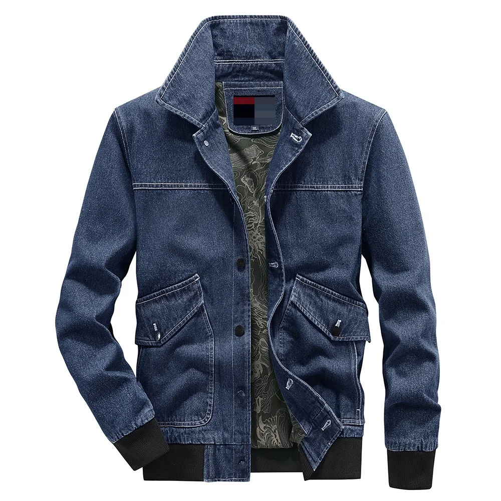 2023 Spring Men Solid Lapel Collar Denim Jackets Fashion Motorcycle Jeans Jackets Hommes Slim Fit Cotton Casual Black Blue Coats