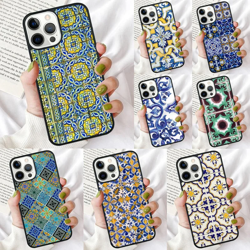 Portuguese Tiles Phone Case for iPhone 16 15 14 12 13 mini PLUS X XS XR 11 PRO MAX Back Cover Fundas Shell