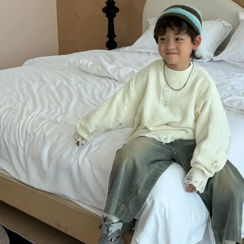 Children's Sweaters in The Autumn of 2024, The New Korean Version of The Handsome Sweater Boy Clothes with Holes image 5