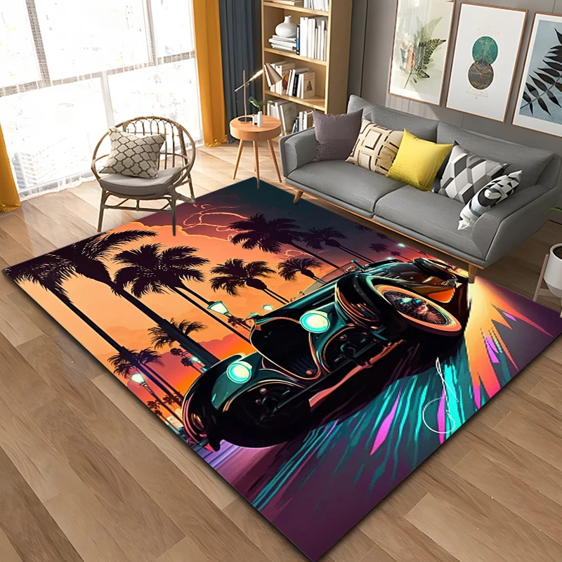 15 Size Retro car Carpet for Living Room Home Decor Large Area Rug Bedroom Floor Rug Non-slip Easy Washable Mat  floor mats