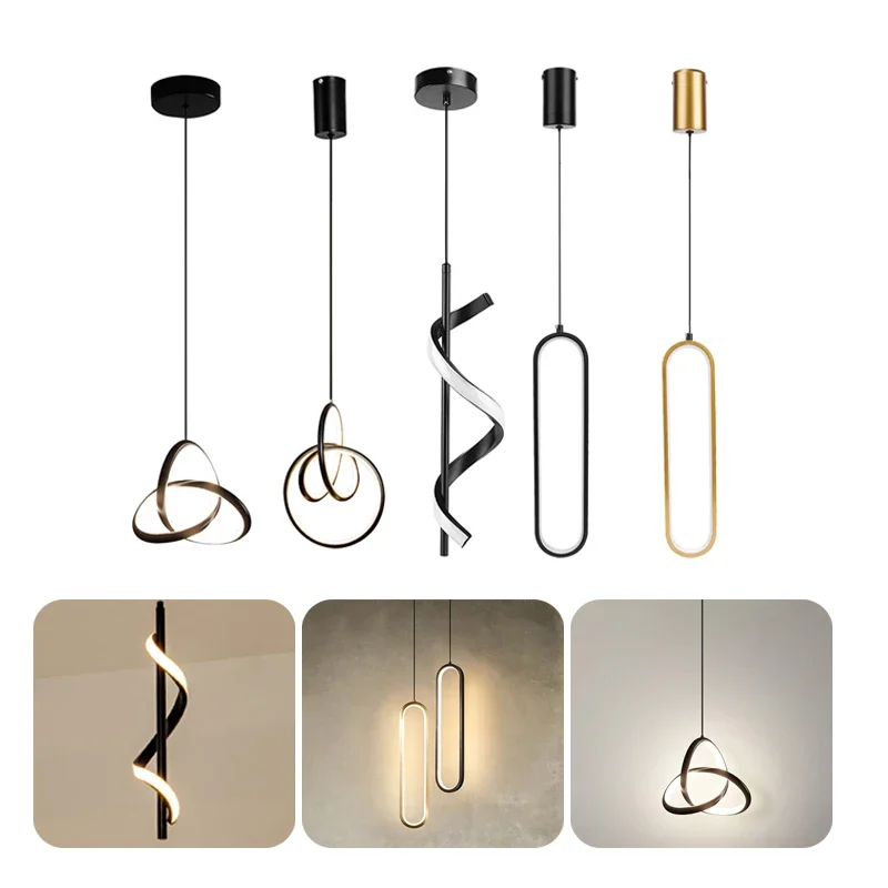 

Nordic Modern LED Chandelier Lamp Minimalist Strip Design Indoor Home Hanging Light for Bedroom Style Bedside Table Lamp