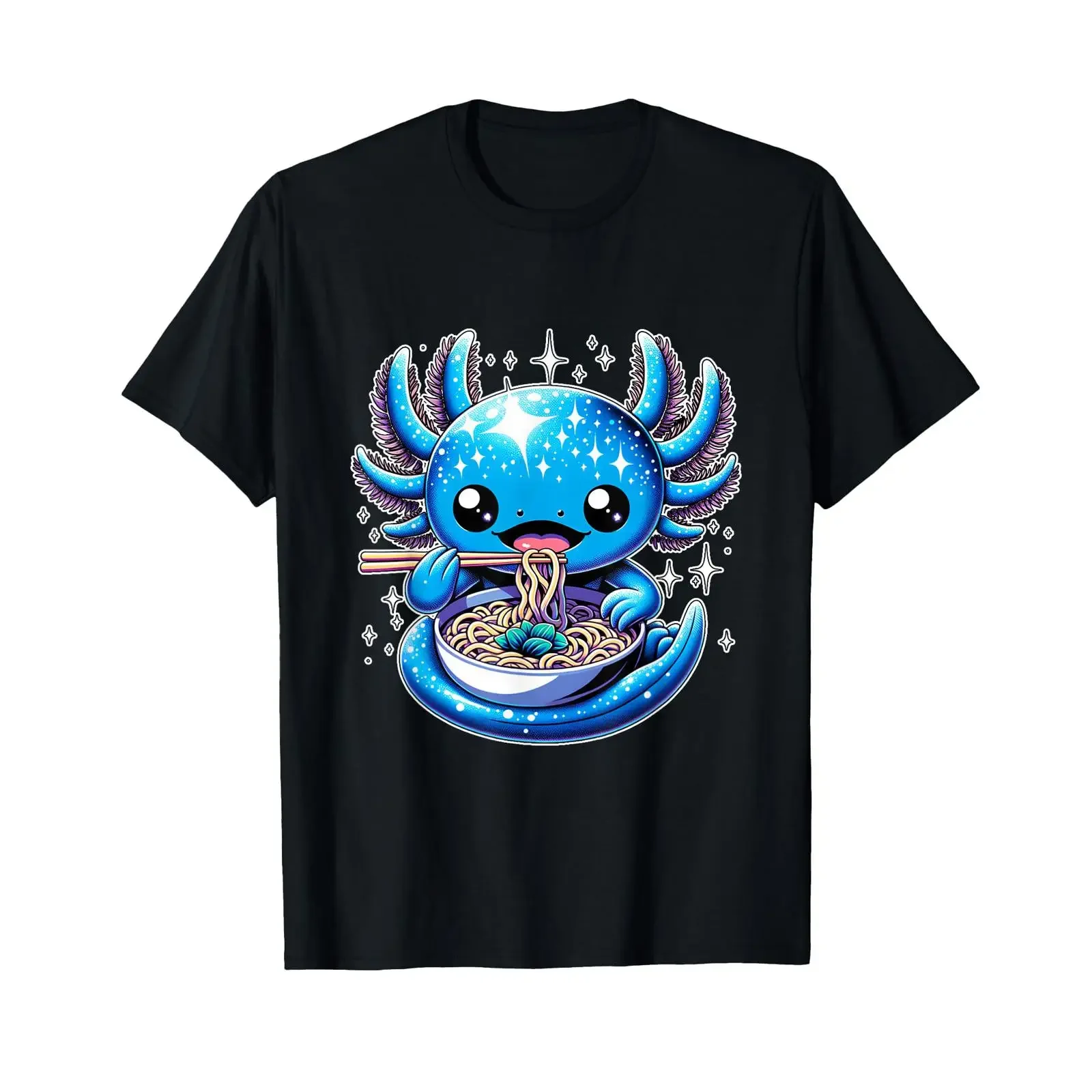 Kawaii Axolotl Eating Ramen Noodles Anime T Shirt vintage Washed Casual graphic Stylish Unisex fashion Comfortable Soft