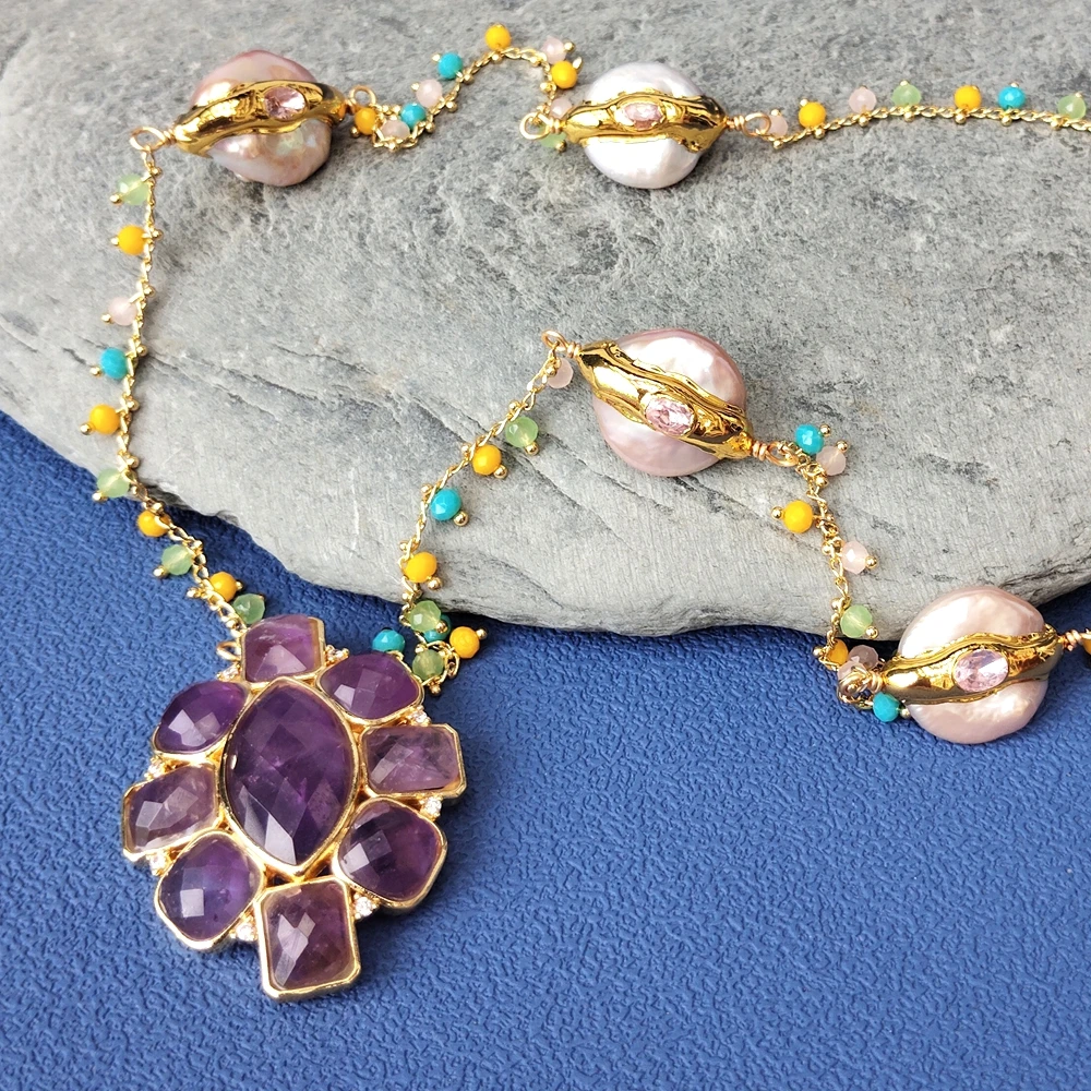 35x44mm pingente de ametista c - Crystal Choker Necklace avaliação e preço