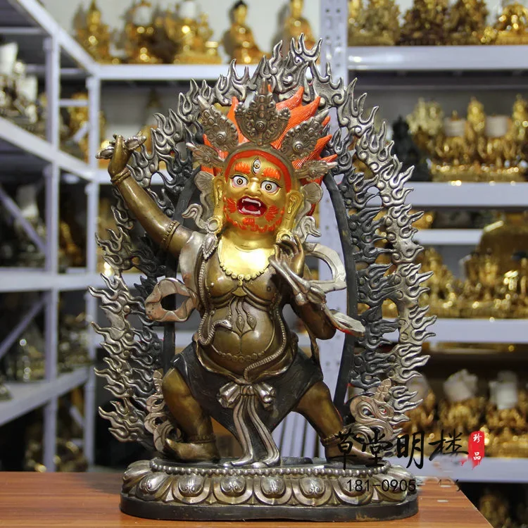 46CM huge large # GOOD buddha Buddhist HOME Temple Silver plating Nepal Tibet Buddhism Vajrapani Vajradhara buddha brass statue
