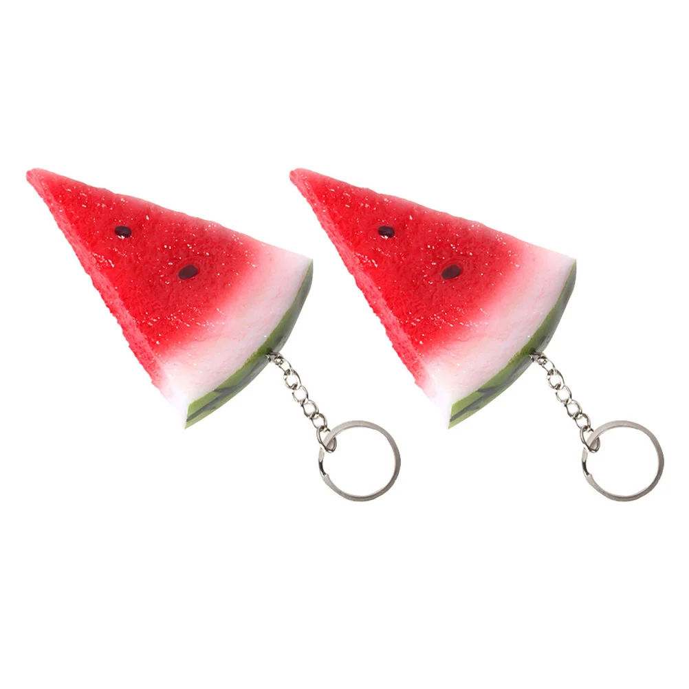 2 Pcs Pendant Watermelon Slices Keychain Decor Ornament Cartoon Chains Pvc DIY Ring