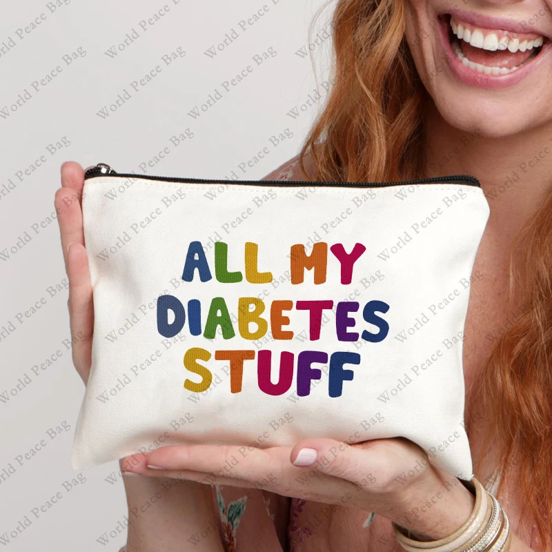 1Pc All My Diabetes Stuff Travel Cosmetic Bag Funny Diabetic Supplies Bag Gifts for Diabetic Emergency Patient Grandma Grandpa M