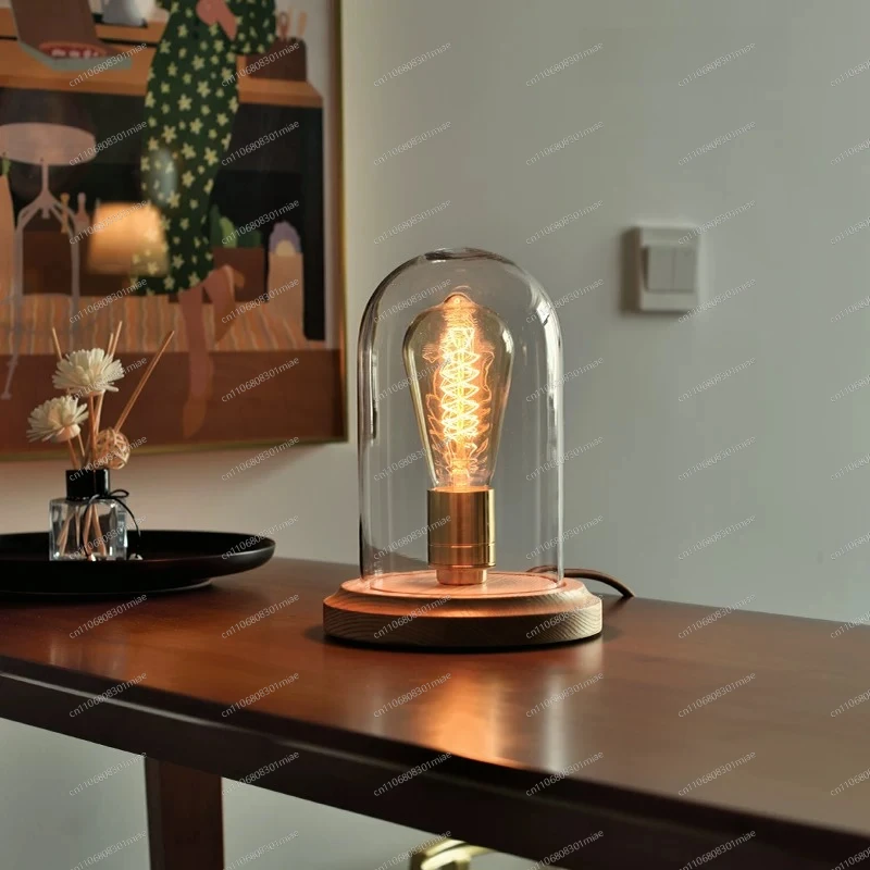 Retro Piano Desk Lamp Solid Wood Edison Bulb Table Lamp Creative Minimalist Decorative  for Bedroom Bar Cafe