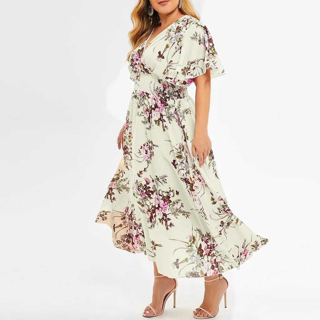 2024 Summer Plus Size 3XL 4XL 5XL Women Dress Boho Floral Chiffon Dress Bohemian Beach Dresses Robe Urban Gypsy Ropa Vestidos