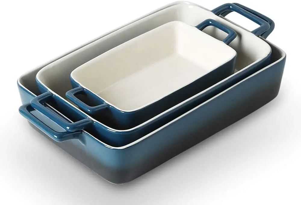 

3-Piece Ceramic Baking Dish Set, Rectangular Lasagna Pans, Oven Safe to 500°F, Gradient Blue Design