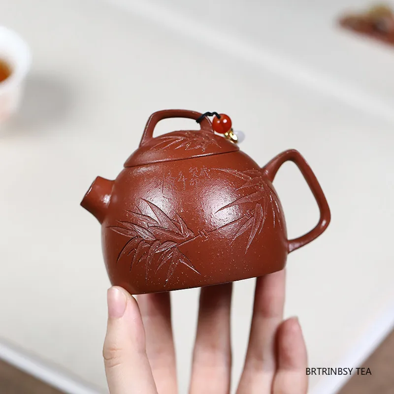 

Chinese Tradition Yixing Purple Clay Teapot Household Bamboo Leaf Tea Pot Handmade Beauty Tea Infuser Kettle Tea Set 120ml