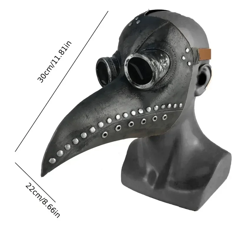 قناع طبي للطاعون المطاطي الأسود للهالوين، قناع طويل الأنف الطيور بازهز Steampunk من اللاتكس، قناع الوجه التنكري للأطفال والكبار