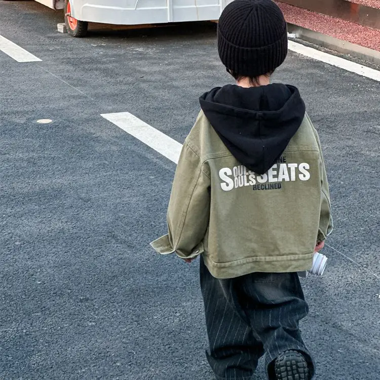 Boys Coat Jackets Spring Clothes Korean Style Children Clothes 2024 Spring New Shirt Coat Back Printed Denim Coat Clothes image 4